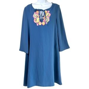 Boutique Moschino Womens Lemon Floral Shift Dress Blue Size 10 Whimsical Fun